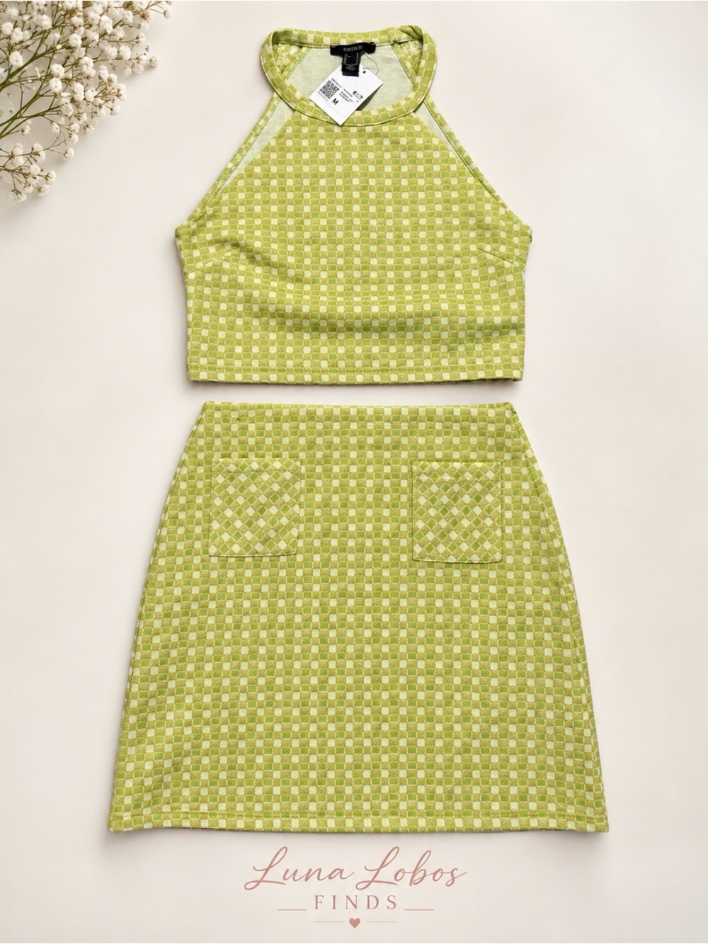 Forever 22 Top & Skirt Set Green Sleeveless Size Medium New